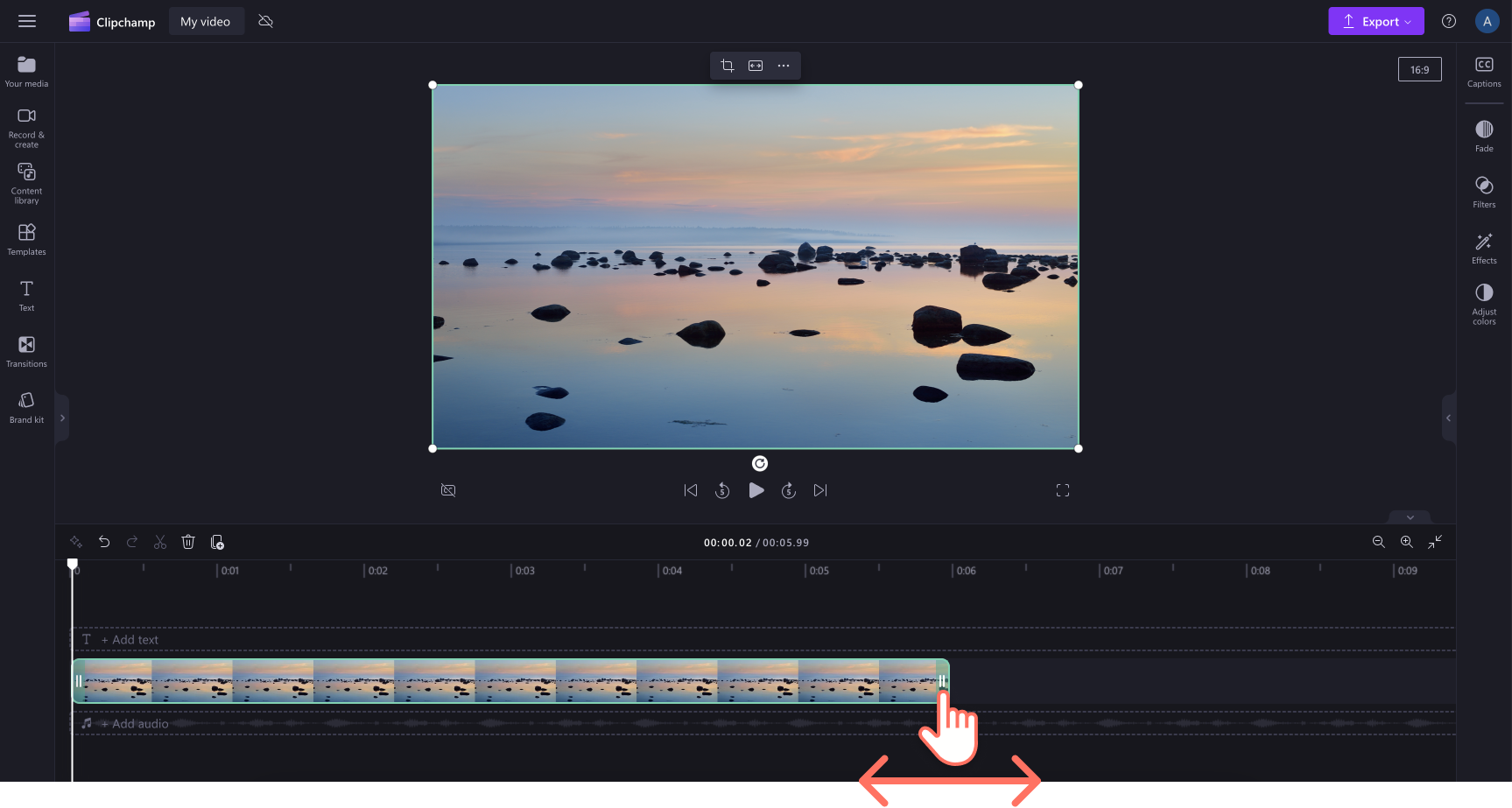 Image of a user adjusting the duration of an image by dragging the trim handles to the right.