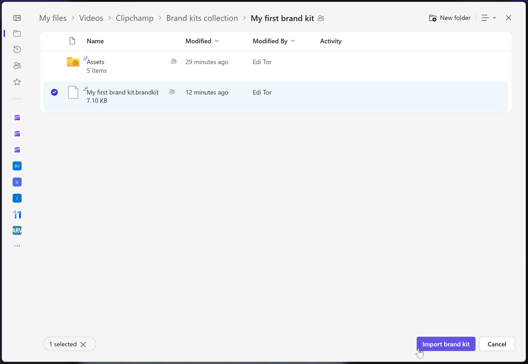 Brand kits consist of a .brandkit file and an Assets folder.