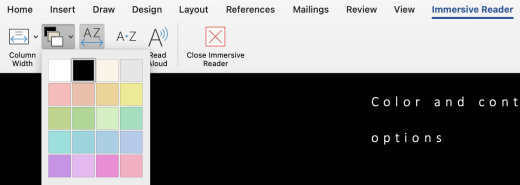 قائمة القارئ الشامل للون الصفحة في Word for Mac.