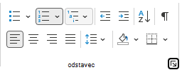 Skupina Odstavec na pásu karet v Outlooku