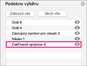 Zobrazuje spojnici v dolní části seznamu v podokně výběru.