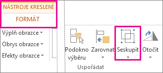 Tlačítko Seskupit na kartě Nástroje kreslení – Formát