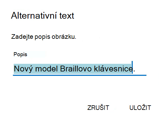 Dialogové okno alternativního textu v Outlooku pro Android