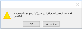 Nejde použít cestu k database.accdb; soubor se už používá.