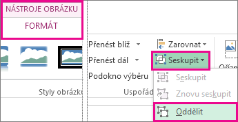 Tlačítko Oddělit na kartě Nástroje obrázku