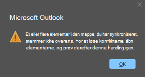 Outlook-konfliktfejl med mødeelement