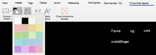 Menuen Forenklet læser til sidefarve i Word til Mac.