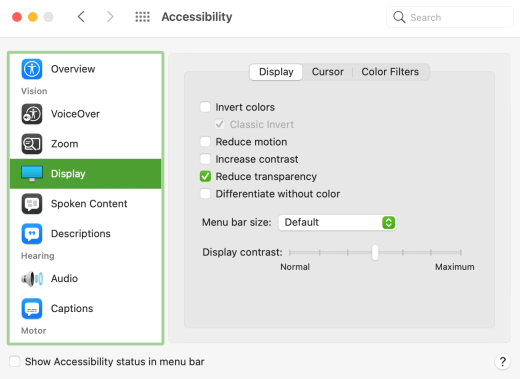 Indstillingen Systemgennemsigtighed i macOS.