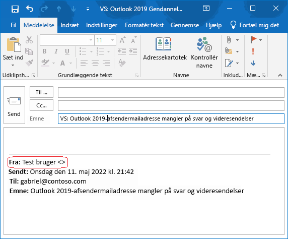 I brødteksten i en mail mangler mailadressen på afsenderen af den oprindelige meddelelse