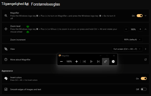 Inverterede farver i Forstørrelsesglas i Windows 11