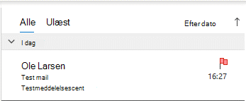 Outlook sendte elementer-vinduet viser mail markeret med flag