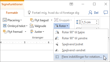Flere indstillinger for rotation på menuen Rotation