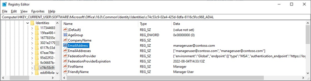 Skærmbillede af registreringseditor og sti, når Outlook ikke stopper