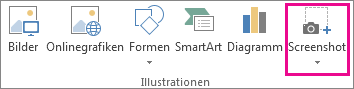 Schaltfläche 'Screenshot' in der Gruppe 'Illustrationen' in Word