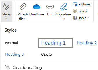 Das Menü Formatvorlagen in Outlook im Web.