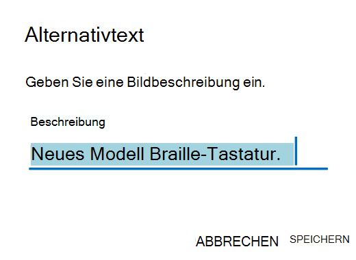 Dialogfeld "Alternativtext" in Outlook für Android.