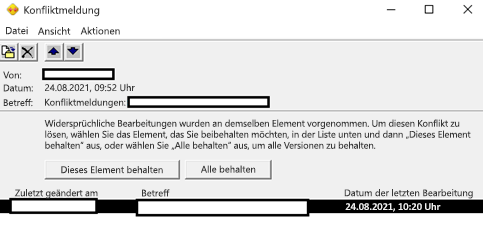 Widersprüchliche Bearbeitungen wurden an denselben Elementen vorgenommen.