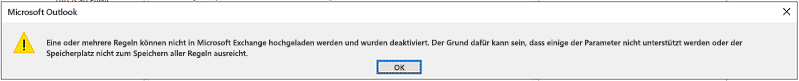 Fehlerdialogfeld „Regeln können nicht hochgeladen werden“