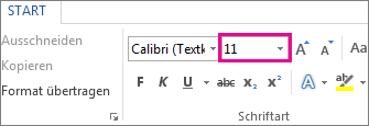 Feld 'Schriftgrad' auf der Registerkarte 'Start'