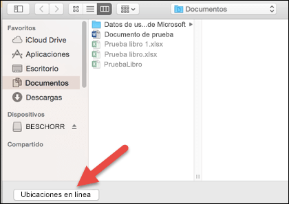 El menú Abrir archivo con la vista "En mi equipo Mac".