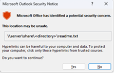 Aviso de seguridad de Outlook