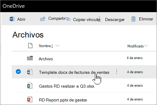 OneDrive con el archivo seleccionado