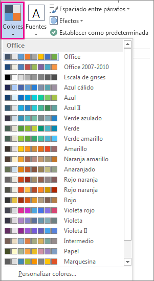 Galería de colores del tema