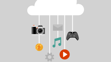 Icono de nube con iconos multimedia colgando de él.