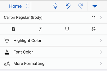 Opciones de formato de fuente en Word para iOS.