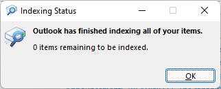 Outlook on kõigi üksuste indekseerimise lõpetanud