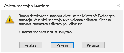 Ohjattu sääntöjen luominen -valintaikkunan kehote