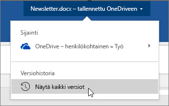 Tiedostoa napsauttava kohdistin, näytä kaikki versiot