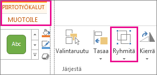 Piirtotyökalut - Muotoile -välilehden Ryhmittele-painike