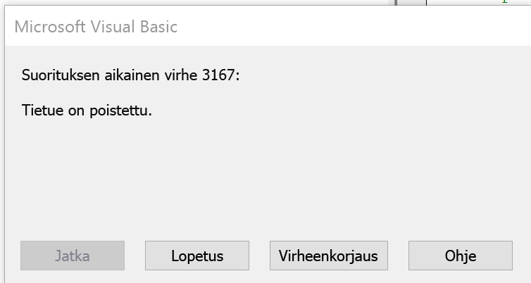 Virhe, joka ilmaisee, että tietue on poistettu.