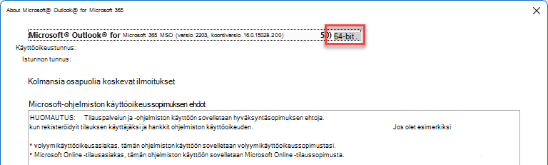 Ikkuna, jossa näkyy tietoja Microsoft Outlookista.