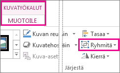 Kuvatyökalut Muotoile -välilehden Ryhmä-painike