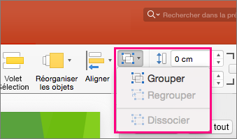 Icône Groupe dans le ruban dans PowerPoint 2016 pour Mac