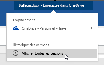Curseur cliquant sur le nom du fichier, Afficher toutes les versions