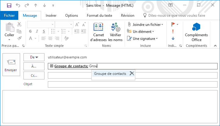 Groupe de contacts résolu via autocomplete