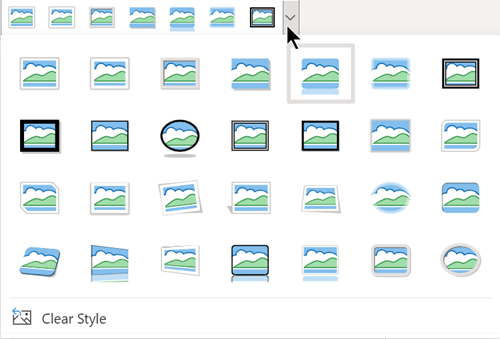 La galerie d’options Styles d’image comprend trois formes ovales et de nombreux rectangles.