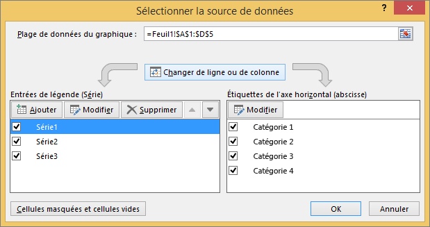 Boîte de dialogue Sélectionner les données dans PowerPoint