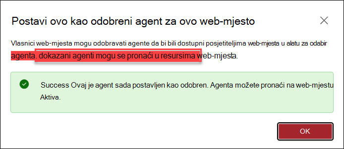 snimka zaslona odobrenog premještanja na resurse web-mjesta