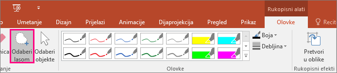 Prikazuje se gumb Odaberi lasom u odjeljku Rukopisni alati