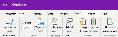 Kontrole za zumiranje u OneNote za web aplikaciji.