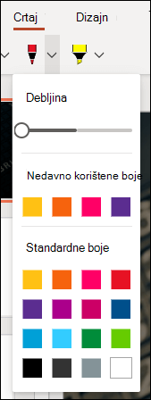 Izbornik za prilagodbu olovke u PowerPoint za web