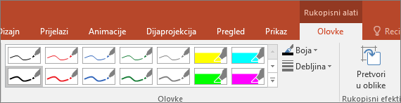 Prikazuje mogućnosti stila olovke u sustavu Office
