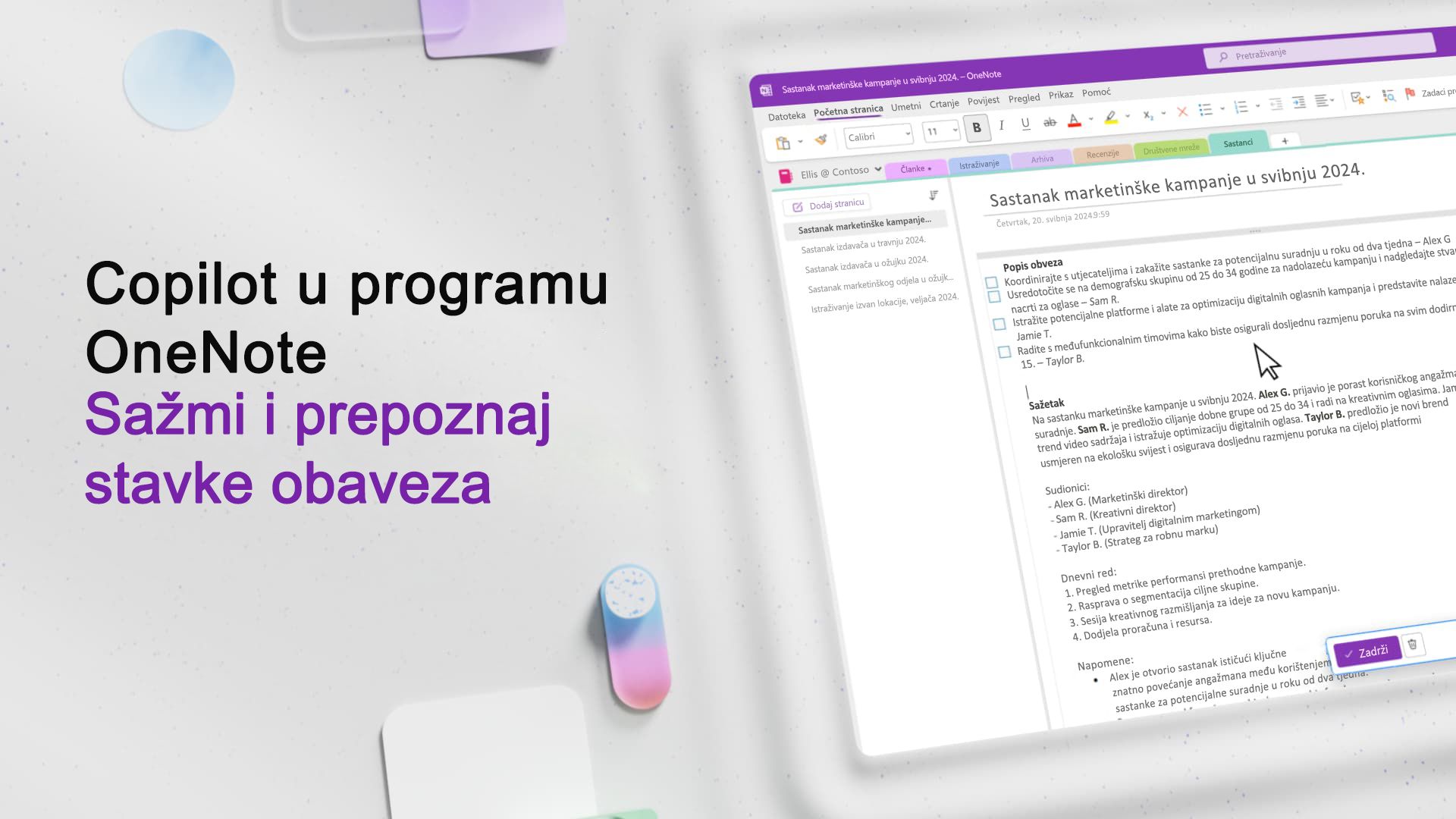 Videozapis: Sažimanje i prepoznavanje obaveza pomoću rješenja Copilot u programu OneNote