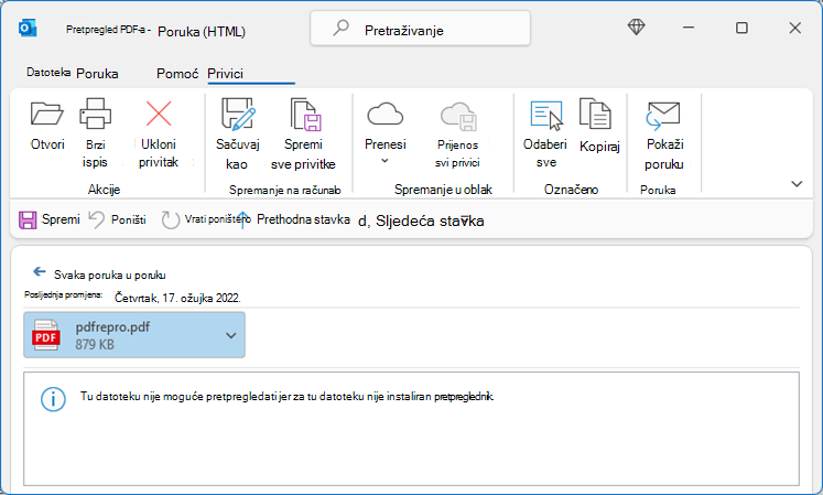 Pogreška u PDF-u prilikom pokušaja prikaza iz Outlook