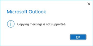 Értekezletek másolása hiba az Outlookban