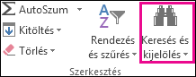 A Keresés és kijelölés gomb a Kezdőlap lap Szerkesztés csoportjában